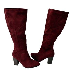 Tru Comfort Foam High Heel Faux Suede Boots, Size 12, Burgundy